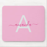 Mousepad Nome Personalizado e Monograma Rosa Simples<br><div class="desc">Adicione um toque de charme ao seu espaço de trabalho com este simples nome personalizado rosa-menina e um mouse-mouse monograma. Com um fundo cor-de-rosa suave e uma tipografia elegante, este mouse de na moda pode ser personalizado com seu nome e inicial para um toque pessoal. Perfeito para casa, escola ou...</div>