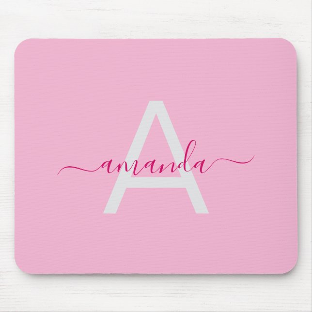Mousepad Nome Personalizado e Monograma Rosa Simples (Frente)