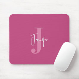 Mousepad Nome Personalizado e Rosa inicial moderno de cinza