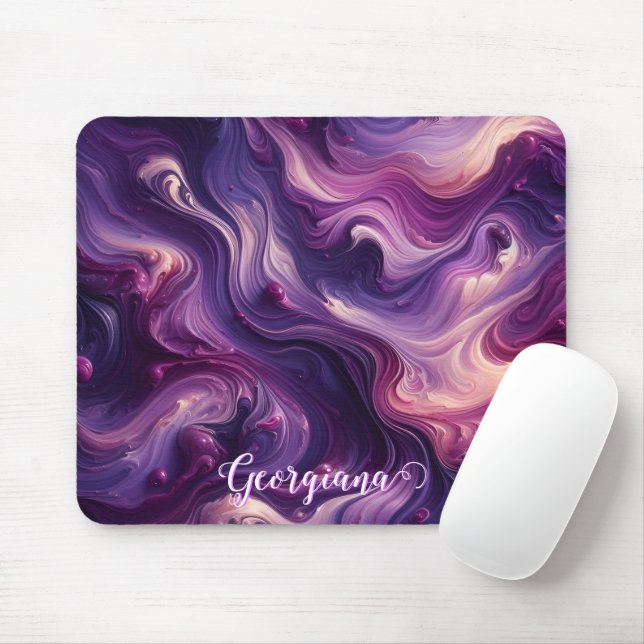 Mousepad Nome Personalizado Efeito de Pintura Roxo Vibrante (Com mouse)