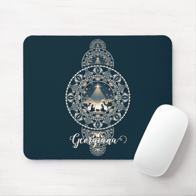 Mousepad Nome Personalizado Estrela Santa de Mandala Orname (Com mouse)