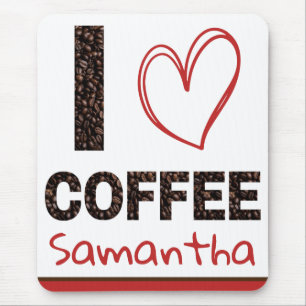 Mousepad Nome Personalizado Eu Amo Café Customizado