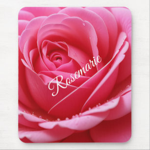Mousepad Nome Personalizado Flor de Rosa Elegante 