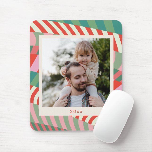Mousepad Nome Personalizado Foto de Natal Rosa Verde Vermel (Com mouse)