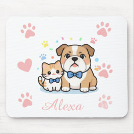 Mousepad Nome Personalizado Gato Cachorro Pata Rosa Fofa