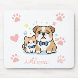 Mousepad Nome Personalizado Gato Cachorro Pata Rosa Fofa
