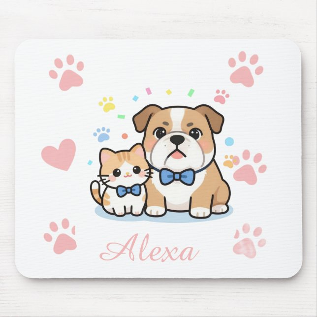 Mousepad Nome Personalizado Gato Cachorro Pata Rosa Fofa  (Frente)