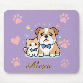 Mousepad Nome Personalizado Gato Cachorro Pata Rosa Fofa