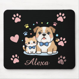 Mousepad Nome Personalizado Gato Cachorro Pata Rosa Fofa