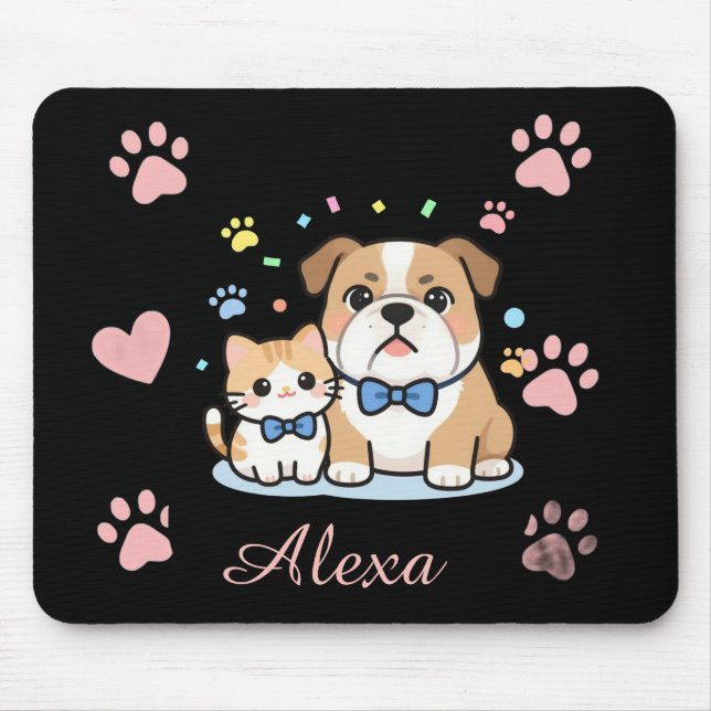 Mousepad Nome Personalizado Gato Cachorro Pata Rosa Fofa  (Frente)