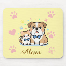 Mousepad Nome Personalizado Gato Cachorro Pata Rosa Fofa