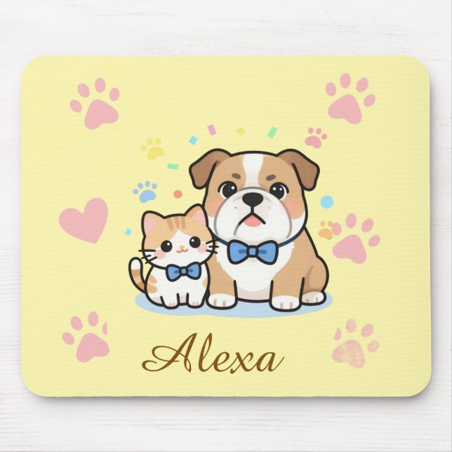 Mousepad Nome Personalizado Gato Cachorro Pata Rosa Fofa  (Frente)