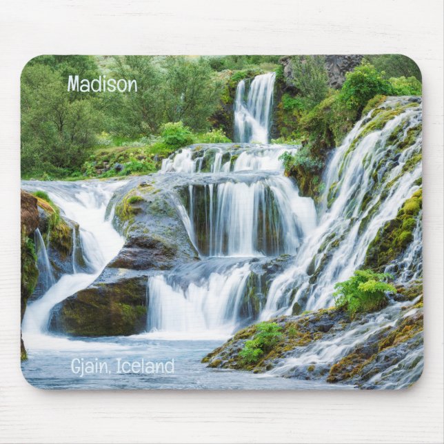 Mousepad Nome Personalizado Gjain Waterfall, Islândia (Frente)