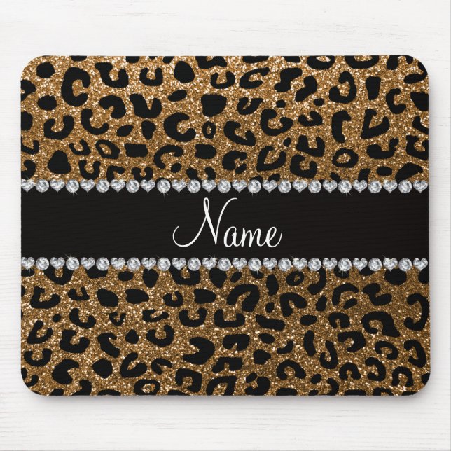 Mousepad Nome personalizado glitter impressão cheetah (Frente)