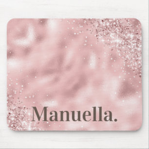 Mousepad Nome Personalizado Glitter Monograma Dourado Girly