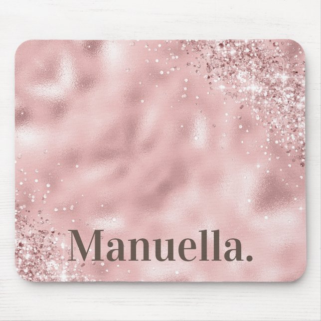 Mousepad Nome Personalizado Glitter Rosa Rose Feminino (Frente)