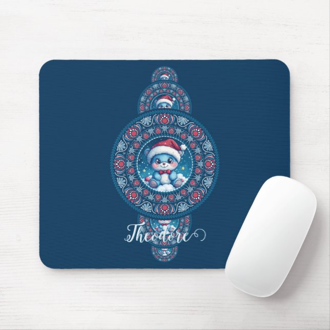 Mousepad Nome Personalizado Holiday Kawaii Bear Ornamental  (Com mouse)