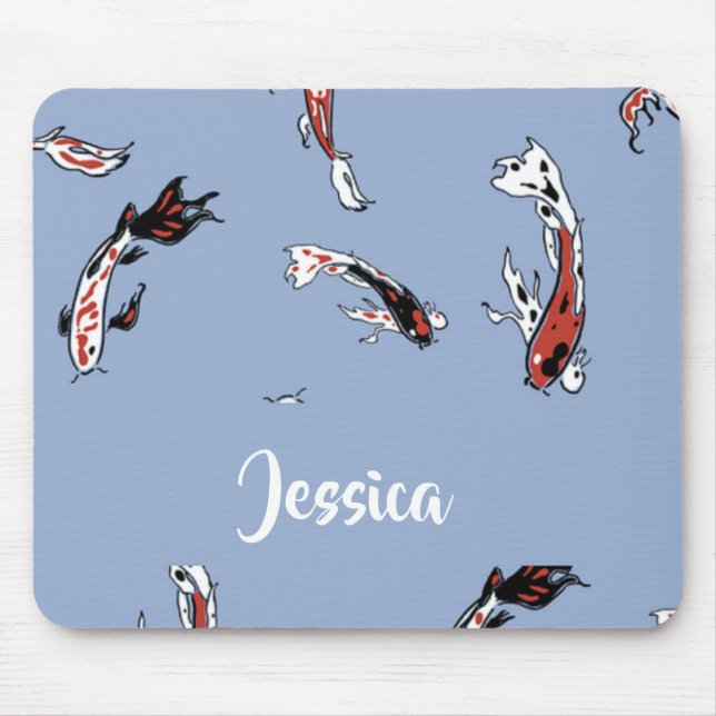 Mousepad Nome personalizado koi fish blue (Frente)