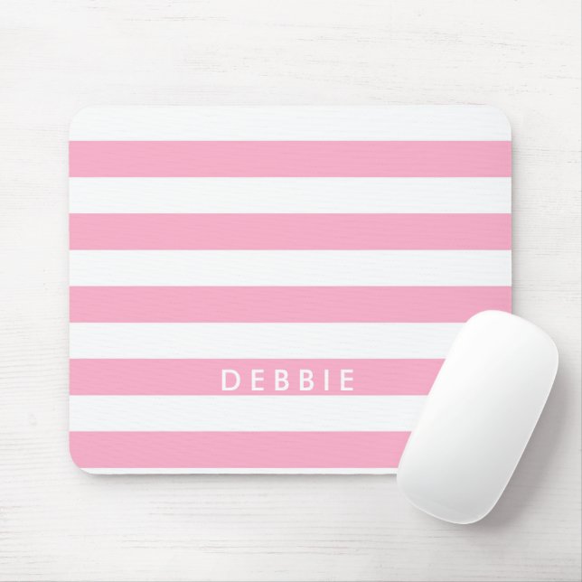 Mousepad Nome personalizado listras horizontais cor-de-rosa (Com mouse)
