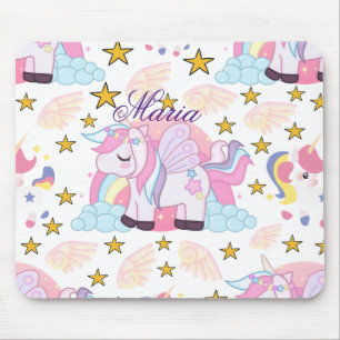 Mousepad Nome Personalizado Mágico do Starry Unicorn Colori
