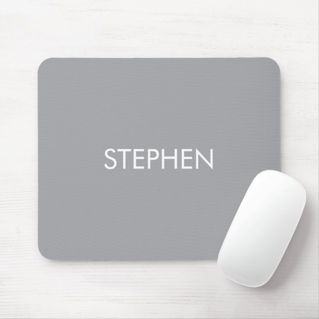 Mousepad Nome personalizado minimalista cinza  (Com mouse)