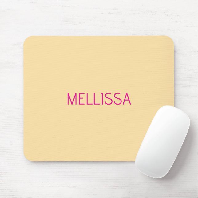 Mousepad Nome personalizado minimalista creme (Com mouse)