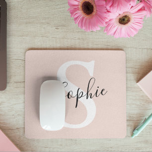 Mousepad Nome Personalizado Moderno Monograma Pastel Rosa