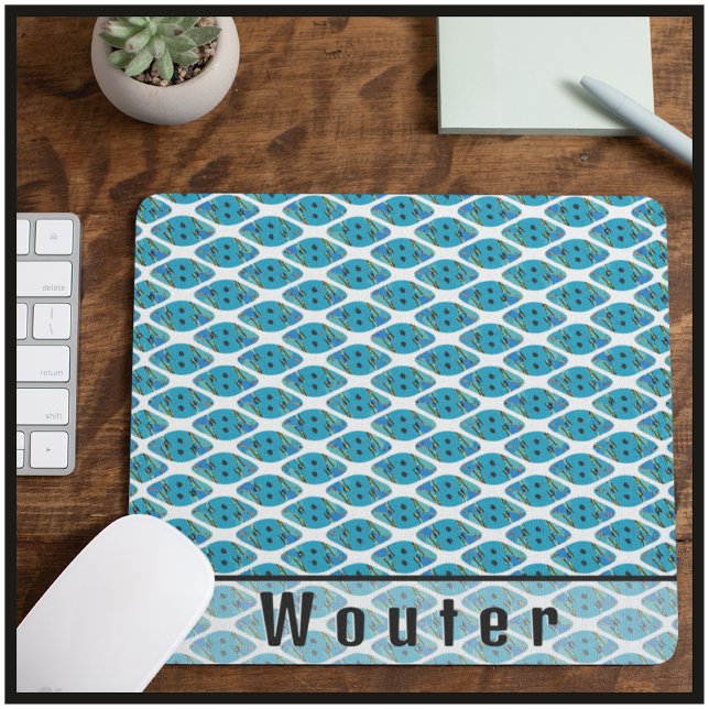 Mousepad Nome Personalizado Ocean Blue White Geo Patterno (Criador carregado)