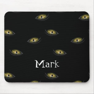 Mousepad Nome personalizado olhos de gato em preto