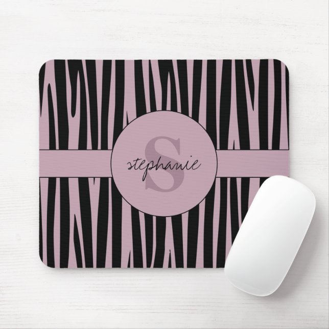Mousepad Nome Personalizado Padrão de stripes Zebra Monogra (Com mouse)