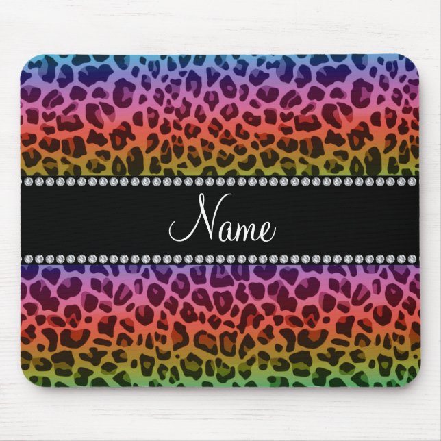 Mousepad Nome personalizado padrão leopardo arco-íris (Frente)