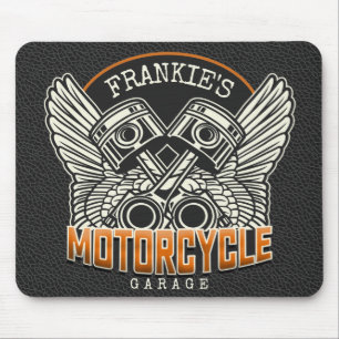 Mousepad Nome Personalizado Pistons Asas Motocicleta Garage