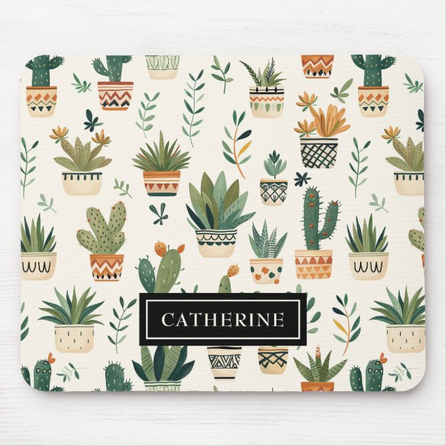 Mousepad Nome Personalizado Plantas Potentes Boho (Frente)