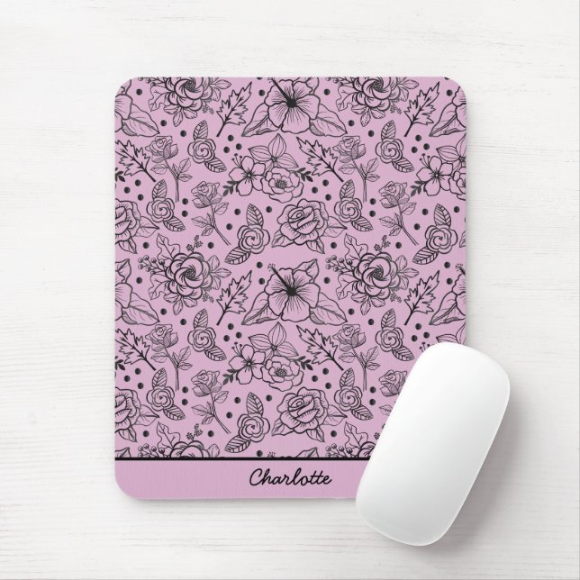 Mousepad Nome personalizado púrpura de padrão uniforme flor (Com mouse)