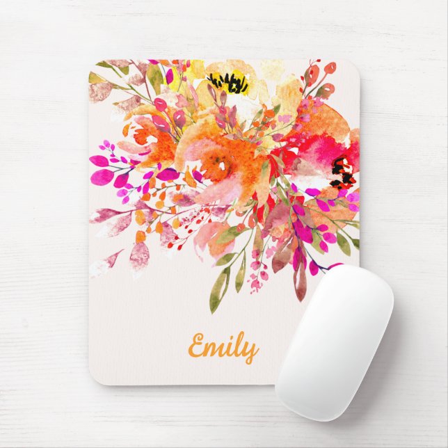 Mousepad Nome Personalizado Romântico Floral Brilhante (Com mouse)