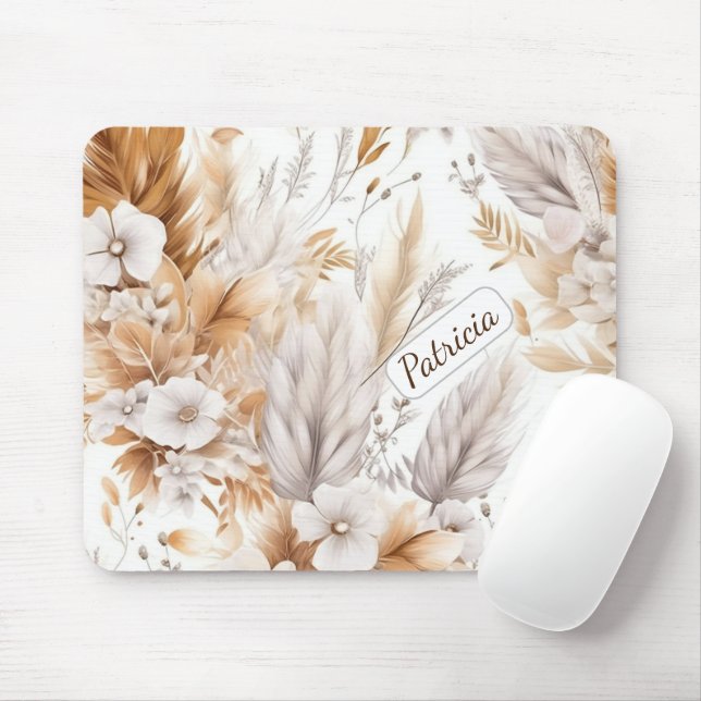 Mousepad Nome Personalizado Rustic Modern Bohemian Wildflow (Com mouse)