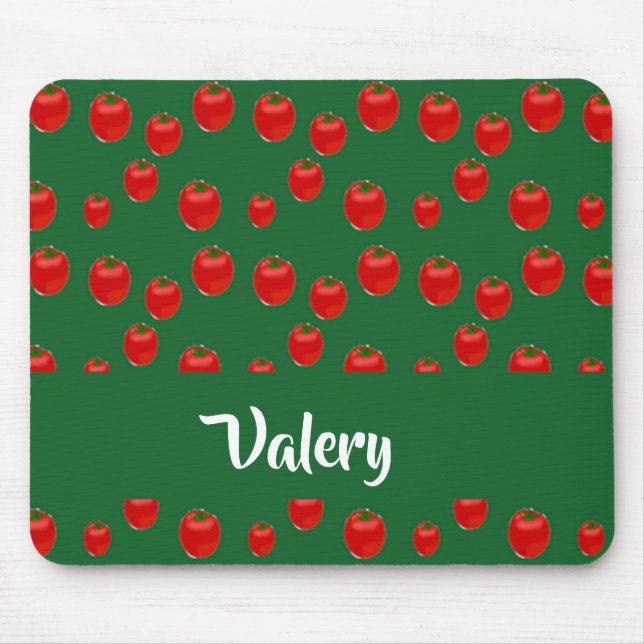 Mousepad Nome personalizado tomate vermelho em verde (Frente)