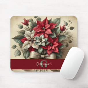 Mousepad Nome Personalizado Vintage Watercolor Buquê Poinse