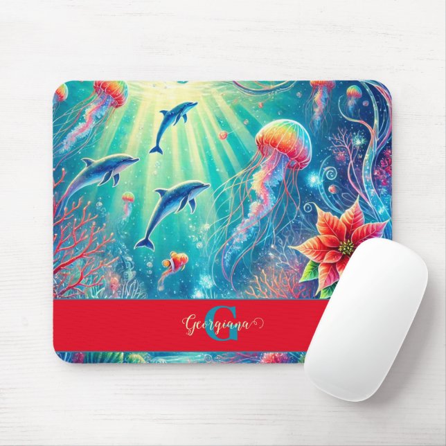 Mousepad Nome Personalizado Whimsical Floral Coral Reef Poi (Com mouse)