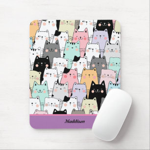 Mousepad Nome Personalizável do Padrão de Cat Kawaii