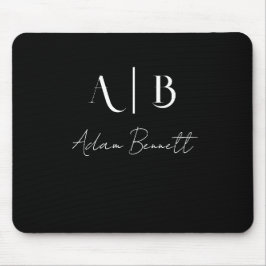 Mousepad Nome preto das Iniciais do Monograma Personalizado