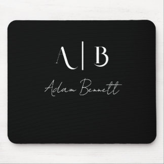 Mousepad Nome preto das Iniciais do Monograma Personalizado