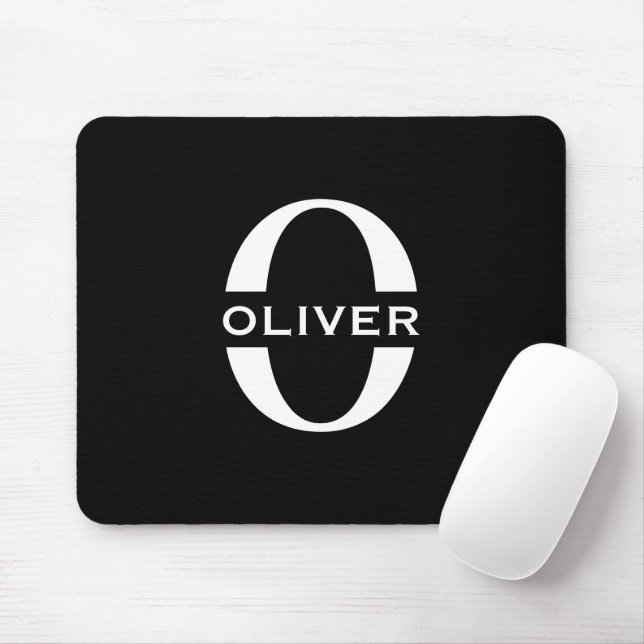 Mousepad Nome Preto E Branco Do Monograma Personalizado (Com mouse)