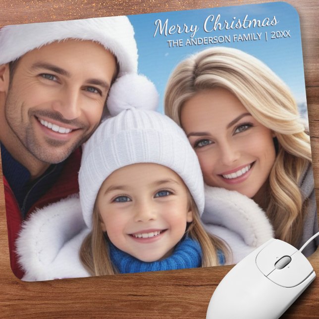 Mousepad Nome(s) da Foto Ano Personalizado Moderno Feliz Na (A festive 'Merry Christmas' mouse mat for you to personalize with your own photograph and name)