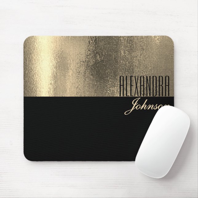 Mousepad Nome Simples Amarelo Dourado e Preto (Com mouse)