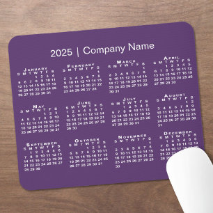 Mousepad Nome Simples da Empresa do Calendário 2025 em Roxo