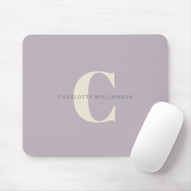 Mousepad Nome Simples do Monograma Na moda em Dusty Lilac (Com mouse)