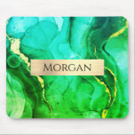 Mousepad Nome, Tinta Líquida Amarela Teal E Verde, Bar Dour<br><div class="desc">Personalize o nome (ou monograma) em preto no bar de metal dourado esfregado em preto,  amarelo e verde.</div>