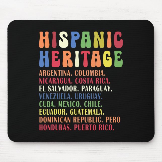 Mousepad Nomes dos Países do Mês do Patrimônio Hispânico (Frente)