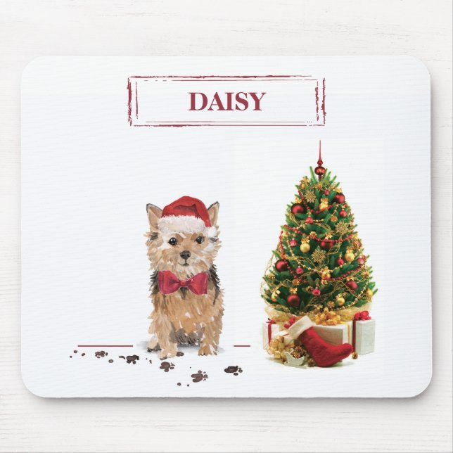 Mousepad Norfolk Terrier Engraçado Cachorro de Natal com Ár (Frente)